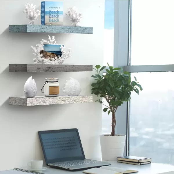 imageSorbus Floating Shelves  2 Pack 24 X 9 Inch Rustic Blue Wall Shelves for Bedroom Kitchen Living Room Bathroom Shelves Home Decor  Extra Long Floating Shelf for Trophy Books Frames Toilet PaperGreyBlueRustic