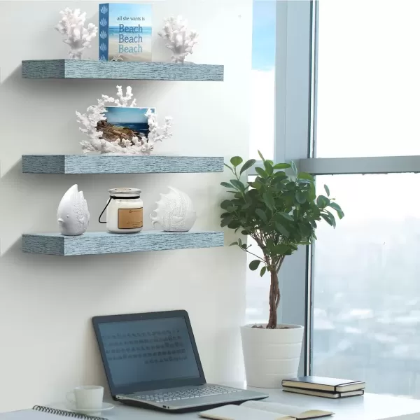 imageSorbus Floating Shelves  2 Pack 24 X 9 Inch Rustic Blue Wall Shelves for Bedroom Kitchen Living Room Bathroom Shelves Home Decor  Extra Long Floating Shelf for Trophy Books Frames Toilet PaperBlue