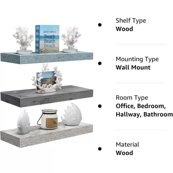 imageSorbus Floating Shelves  2 Pack 24 X 9 Inch Rustic Blue Wall Shelves for Bedroom Kitchen Living Room Bathroom Shelves Home Decor  Extra Long Floating Shelf for Trophy Books Frames Toilet PaperGreyBlueRustic