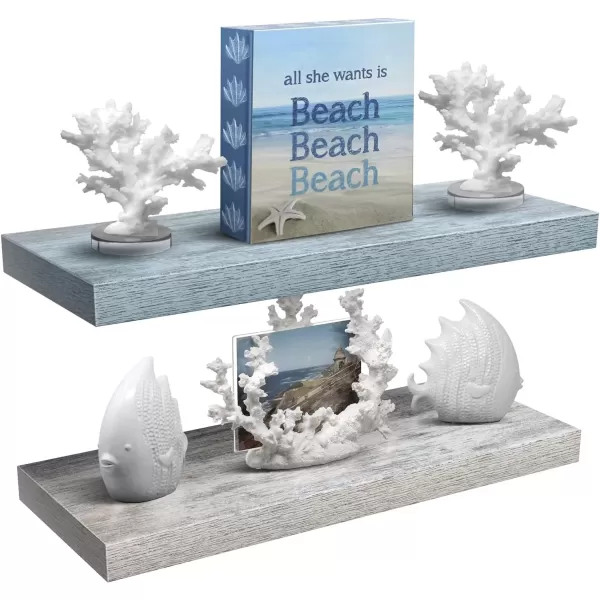 imageSorbus Floating Shelves  2 Pack 24 X 9 Inch Rustic Blue Wall Shelves for Bedroom Kitchen Living Room Bathroom Shelves Home Decor  Extra Long Floating Shelf for Trophy Books Frames Toilet PaperBlueRustic