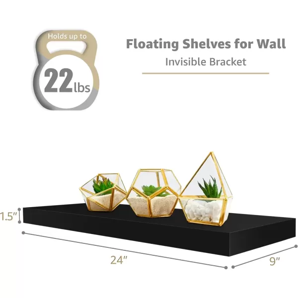 imageSorbus Floating Shelves Wall Shelves for Bedroom Kitchen Living Room Bathroom Shelves Over The Toilet Home Decor Farmhouse Style 24 x 9 Inch Wall Mounted Floating Shelves for Wall 4 PackBlack
