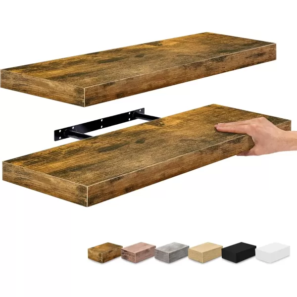 imageSorbus Floating Shelves Wall Shelves for Bedroom Kitchen Living Room Bathroom Shelves Over The Toilet Home Decor Farmhouse Style 24 x 9 Inch Wall Mounted Floating Shelves for Wall 4 PackWalnut