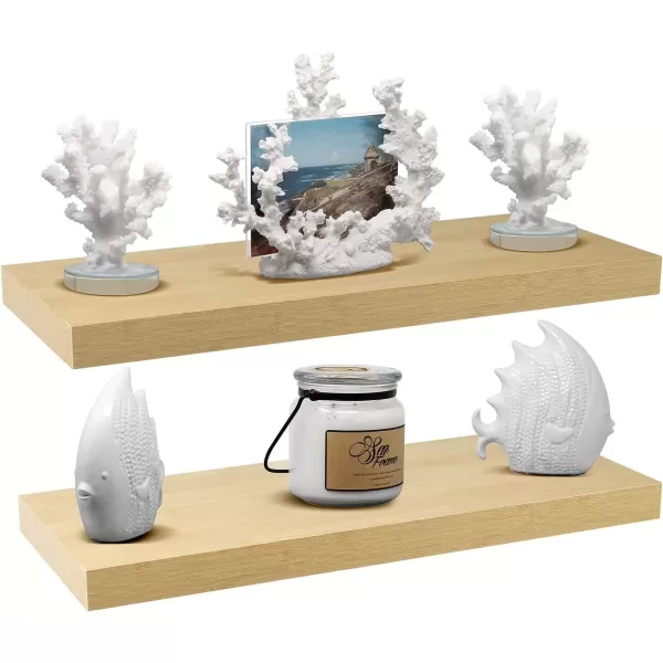 imageSorbus Floating Shelves Wall Shelves for Bedroom Kitchen Living Room Bathroom Shelves Over The Toilet Home Decor Farmhouse Style 24 x 9 Inch Wall Mounted Floating Shelves for Wall 4 PackMaple Wood