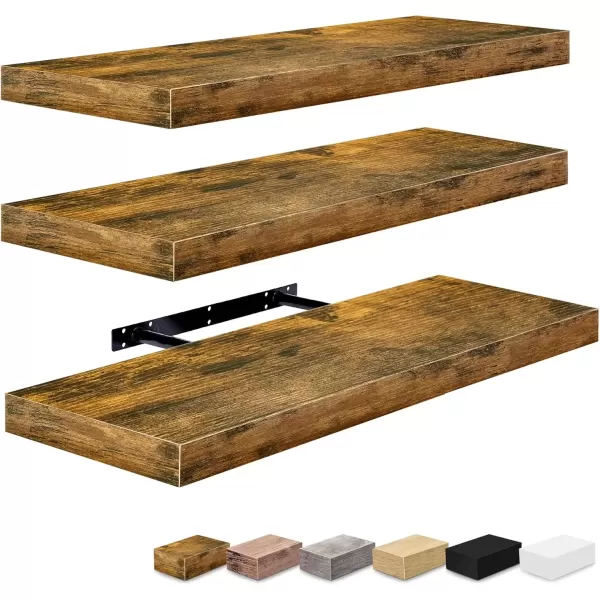 imageSorbus Floating Shelves Wall Shelves for Bedroom Kitchen Living Room Bathroom Shelves Over The Toilet Home Decor Farmhouse Style 24 x 9 Inch Wall Mounted Floating Shelves for Wall 4 PackWalnut