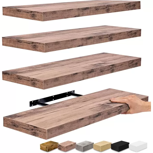 imageSorbus Floating Shelves Wall Shelves for Bedroom Kitchen Living Room Bathroom Shelves Over The Toilet Home Decor Farmhouse Style 24 x 9 Inch Wall Mounted Floating Shelves for Wall 4 PackMahogany
