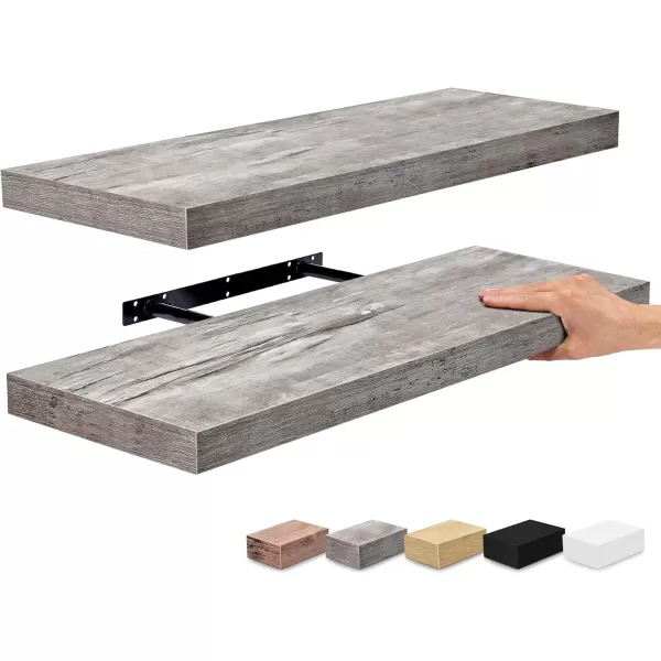 imageSorbus Floating Shelves Wall Shelves for Bedroom Kitchen Living Room Bathroom Shelves Over The Toilet Home Decor Farmhouse Style 24 x 9 Inch Wall Mounted Floating Shelves for Wall 4 PackGrey