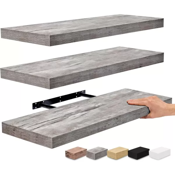imageSorbus Floating Shelves Wall Shelves for Bedroom Kitchen Living Room Bathroom Shelves Over The Toilet Home Decor Farmhouse Style 24 x 9 Inch Wall Mounted Floating Shelves for Wall 4 PackGrey