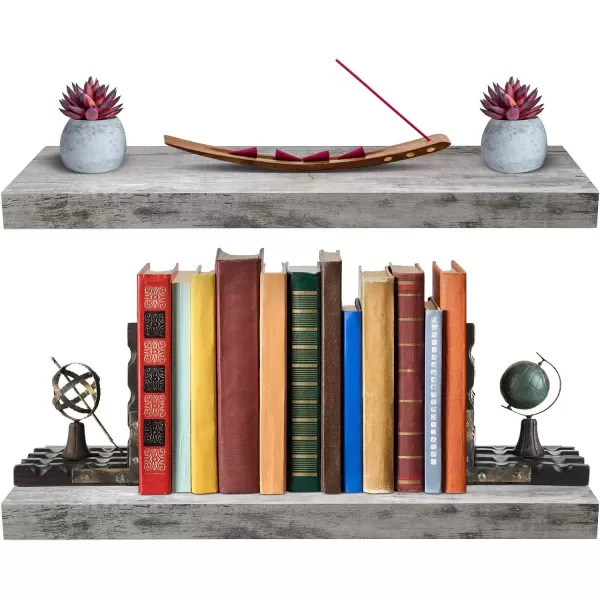 imageSorbus Floating Shelves Wall Shelves for Bedroom Kitchen Living Room Bathroom Shelves Over The Toilet Home Decor Farmhouse Style 24 x 9 Inch Wall Mounted Floating Shelves for Wall 4 PackGrey