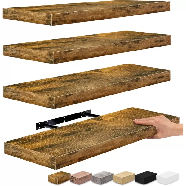 imageSorbus Floating Shelves Wall Shelves for Bedroom Kitchen Living Room Bathroom Shelves Over The Toilet Home Decor Farmhouse Style 24 x 9 Inch Wall Mounted Floating Shelves for Wall 4 PackWalnut