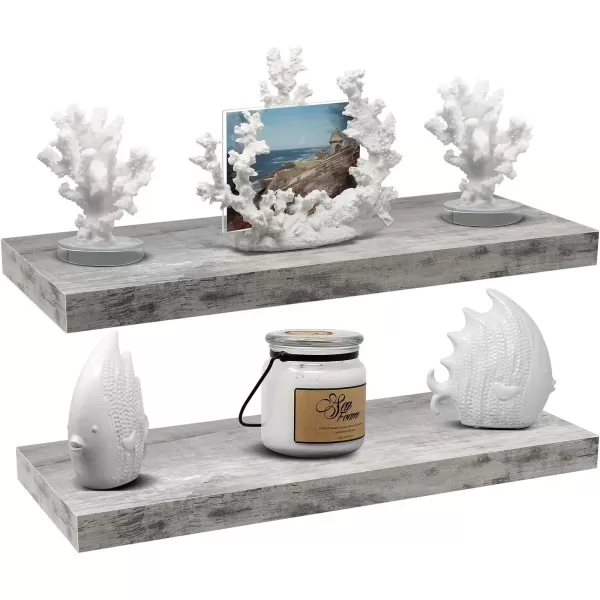 imageSorbus Floating Shelves Wall Shelves for Bedroom Kitchen Living Room Bathroom Shelves Over The Toilet Home Decor Farmhouse Style 24 x 9 Inch Wall Mounted Floating Shelves for Wall 4 PackGrey