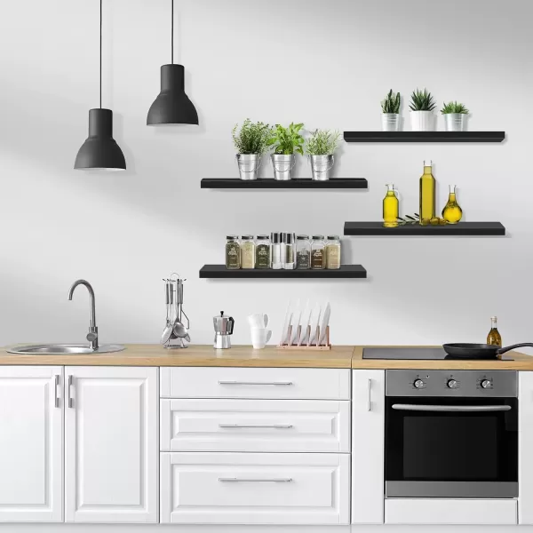 imageSorbus Floating Shelves Wall Shelves for Bedroom Kitchen Living Room Bathroom Shelves Over The Toilet Home Decor Farmhouse Style 24 x 9 Inch Wall Mounted Floating Shelves for Wall 4 PackBlack