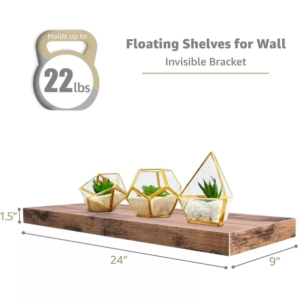 imageSorbus Floating Shelves Wall Shelves for Bedroom Kitchen Living Room Bathroom Shelves Over The Toilet Home Decor Farmhouse Style 24 x 9 Inch Wall Mounted Floating Shelves for Wall 4 PackMahogany