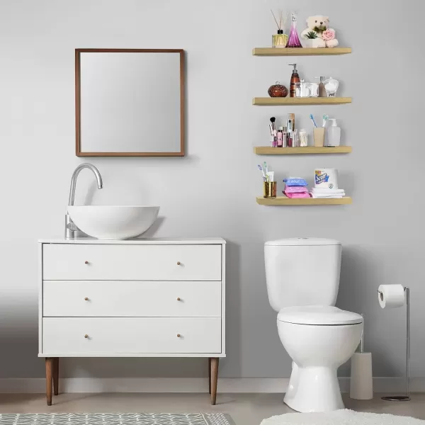imageSorbus Floating Shelves Wall Shelves for Bedroom Kitchen Living Room Bathroom Shelves Over The Toilet Home Decor Farmhouse Style 24 x 9 Inch Wall Mounted Floating Shelves for Wall 4 PackMaple Wood
