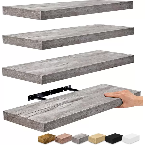 imageSorbus Floating Shelves Wall Shelves for Bedroom Kitchen Living Room Bathroom Shelves Over The Toilet Home Decor Farmhouse Style 24 x 9 Inch Wall Mounted Floating Shelves for Wall 4 PackGrey