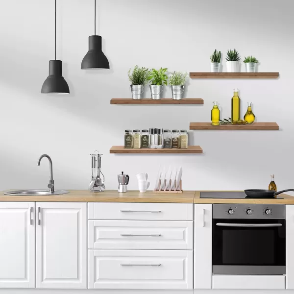 imageSorbus Floating Shelves Wall Shelves for Bedroom Kitchen Living Room Bathroom Shelves Over The Toilet Home Decor Farmhouse Style 24 x 9 Inch Wall Mounted Floating Shelves for Wall 4 PackMahogany