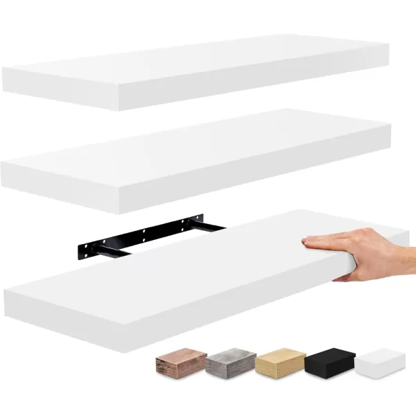 imageSorbus Floating Shelves Wall Shelves for Bedroom Kitchen Living Room Bathroom Shelves Over The Toilet Home Decor Farmhouse Style 24 x 9 Inch Wall Mounted Floating Shelves for Wall 4 PackWhite