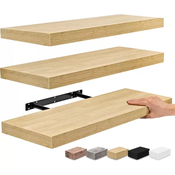 imageSorbus Floating Shelves Wall Shelves for Bedroom Kitchen Living Room Bathroom Shelves Over The Toilet Home Decor Farmhouse Style 24 x 9 Inch Wall Mounted Floating Shelves for Wall 4 PackMaple Wood