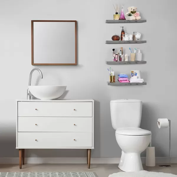 imageSorbus Floating Shelves Wall Shelves for Bedroom Kitchen Living Room Bathroom Shelves Over The Toilet Home Decor Farmhouse Style 24 x 9 Inch Wall Mounted Floating Shelves for Wall 4 PackGrey