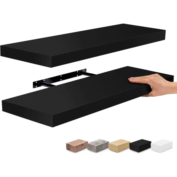 imageSorbus Floating Shelves Wall Shelves for Bedroom Kitchen Living Room Bathroom Shelves Over The Toilet Home Decor Farmhouse Style 24 x 9 Inch Wall Mounted Floating Shelves for Wall 4 PackBlack