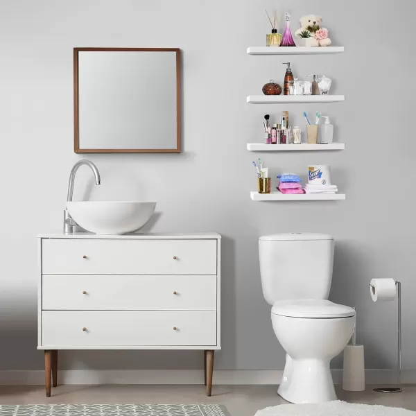 imageSorbus Floating Shelves Wall Shelves for Bedroom Kitchen Living Room Bathroom Shelves Over The Toilet Home Decor Farmhouse Style 24 x 9 Inch Wall Mounted Floating Shelves for Wall 4 PackWhite