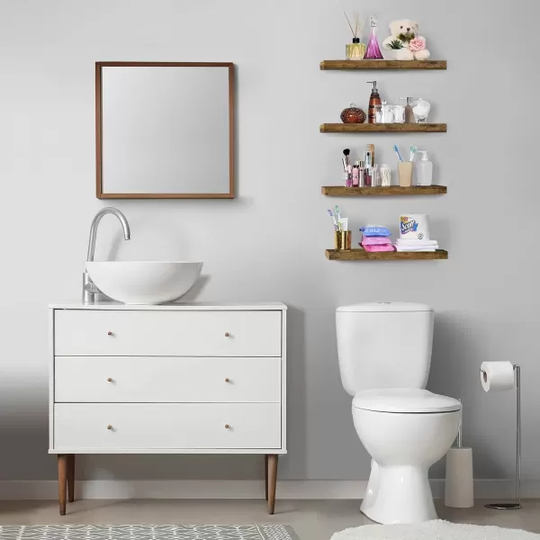 imageSorbus Floating Shelves Wall Shelves for Bedroom Kitchen Living Room Bathroom Shelves Over The Toilet Home Decor Farmhouse Style 24 x 9 Inch Wall Mounted Floating Shelves for Wall 4 PackWalnut