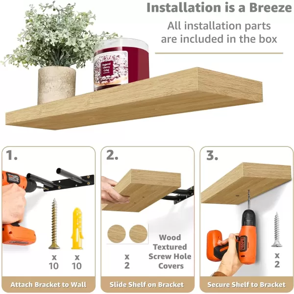imageSorbus Floating Shelves Wall Shelves for Bedroom Kitchen Living Room Bathroom Shelves Over The Toilet Home Decor Farmhouse Style 24 x 9 Inch Wall Mounted Floating Shelves for Wall 4 PackMaple Wood