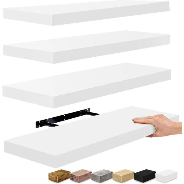 imageSorbus Floating Shelves Wall Shelves for Bedroom Kitchen Living Room Bathroom Shelves Over The Toilet Home Decor Farmhouse Style 24 x 9 Inch Wall Mounted Floating Shelves for Wall 4 PackWhite