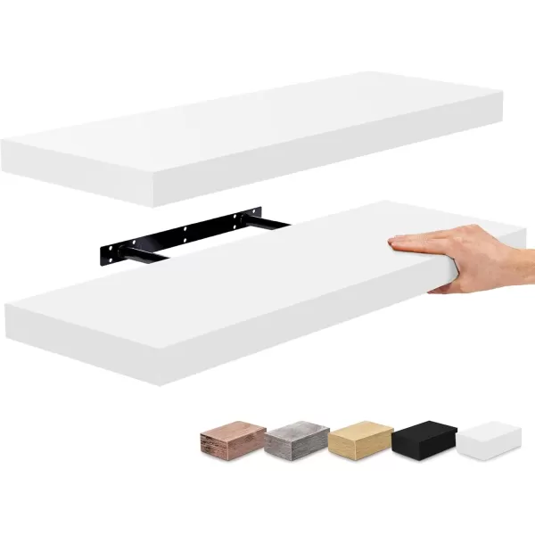 imageSorbus Floating Shelves Wall Shelves for Bedroom Kitchen Living Room Bathroom Shelves Over The Toilet Home Decor Farmhouse Style 24 x 9 Inch Wall Mounted Floating Shelves for Wall 4 PackWhite