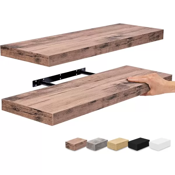 imageSorbus Floating Shelves Wall Shelves for Bedroom Kitchen Living Room Bathroom Shelves Over The Toilet Home Decor Farmhouse Style 24 x 9 Inch Wall Mounted Floating Shelves for Wall 4 PackMahogany