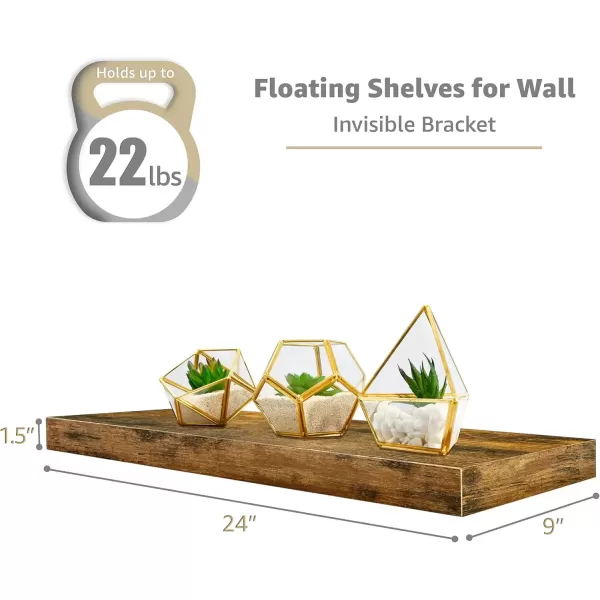 imageSorbus Floating Shelves Wall Shelves for Bedroom Kitchen Living Room Bathroom Shelves Over The Toilet Home Decor Farmhouse Style 24 x 9 Inch Wall Mounted Floating Shelves for Wall 4 PackWalnut