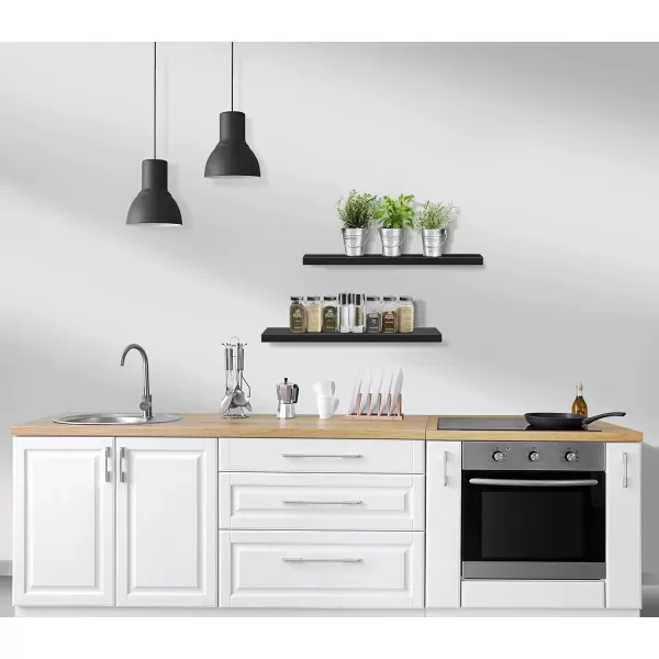 imageSorbus Floating Shelves Wall Shelves for Bedroom Kitchen Living Room Bathroom Shelves Over The Toilet Home Decor Farmhouse Style 24 x 9 Inch Wall Mounted Floating Shelves for Wall 4 PackBlack