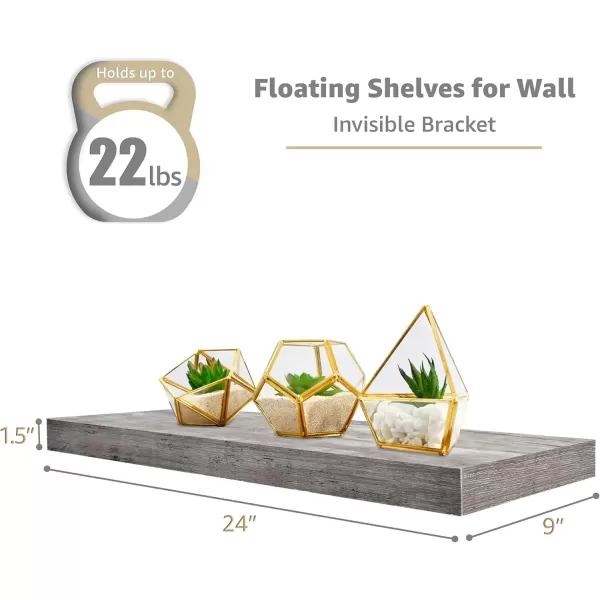 imageSorbus Floating Shelves Wall Shelves for Bedroom Kitchen Living Room Bathroom Shelves Over The Toilet Home Decor Farmhouse Style 24 x 9 Inch Wall Mounted Floating Shelves for Wall 4 PackGrey