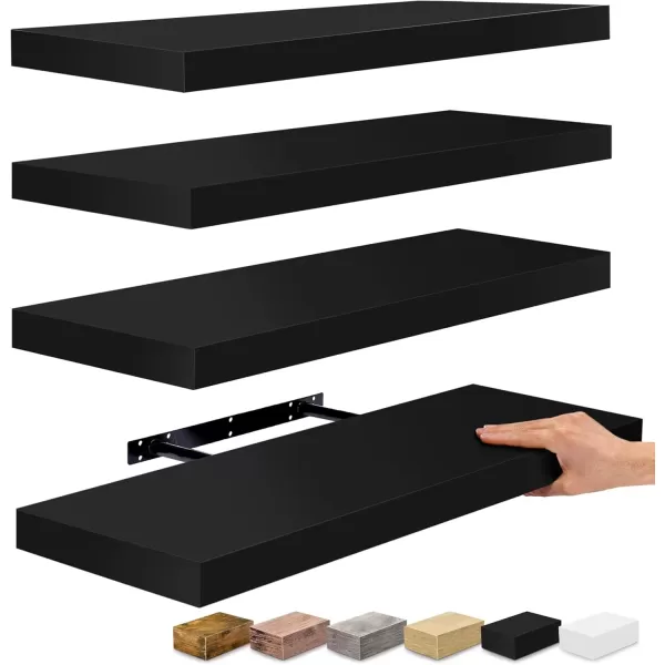 imageSorbus Floating Shelves Wall Shelves for Bedroom Kitchen Living Room Bathroom Shelves Over The Toilet Home Decor Farmhouse Style 24 x 9 Inch Wall Mounted Floating Shelves for Wall 4 PackBlack