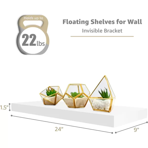imageSorbus Floating Shelves Wall Shelves for Bedroom Kitchen Living Room Bathroom Shelves Over The Toilet Home Decor Farmhouse Style 24 x 9 Inch Wall Mounted Floating Shelves for Wall 4 PackWhite