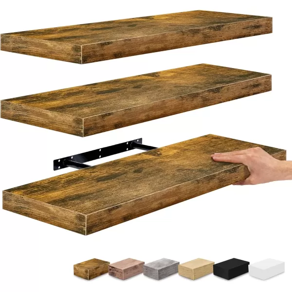 imageSorbus Floating Shelves Wall Shelves for Bedroom Kitchen Living Room Bathroom Shelves Over The Toilet Home Decor Farmhouse Style 24 x 9 Inch Wall Mounted Floating Shelves for Wall 4 PackWalnut