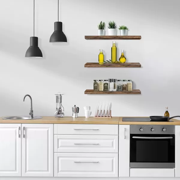 imageSorbus Floating Shelves Wall Shelves for Bedroom Kitchen Living Room Bathroom Shelves Over The Toilet Home Decor Farmhouse Style 24 x 9 Inch Wall Mounted Floating Shelves for Wall 4 PackWalnut