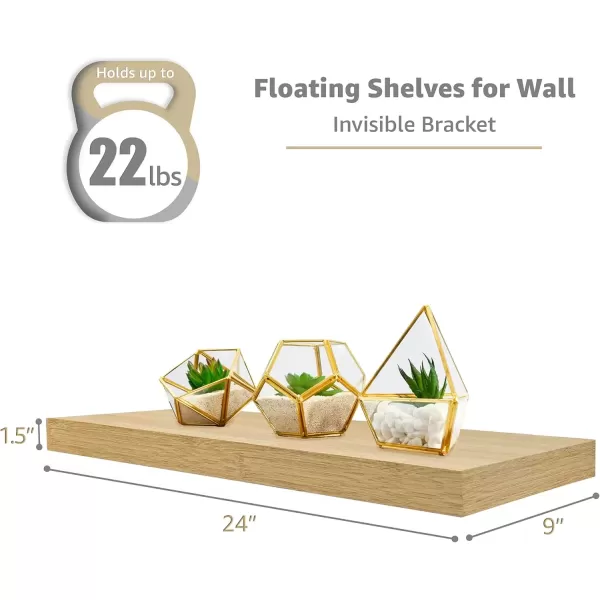 imageSorbus Floating Shelves Wall Shelves for Bedroom Kitchen Living Room Bathroom Shelves Over The Toilet Home Decor Farmhouse Style 24 x 9 Inch Wall Mounted Floating Shelves for Wall 4 PackMaple Wood