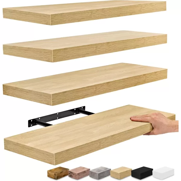 imageSorbus Floating Shelves Wall Shelves for Bedroom Kitchen Living Room Bathroom Shelves Over The Toilet Home Decor Farmhouse Style 24 x 9 Inch Wall Mounted Floating Shelves for Wall 4 PackMaple Wood