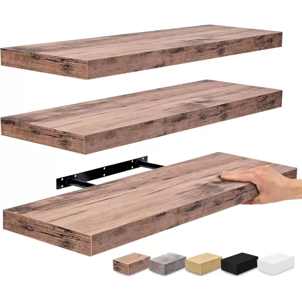 imageSorbus Floating Shelves Wall Shelves for Bedroom Kitchen Living Room Bathroom Shelves Over The Toilet Home Decor Farmhouse Style 24 x 9 Inch Wall Mounted Floating Shelves for Wall 4 PackMahogany