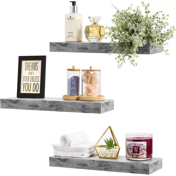 imageSorbus Floating Shelves for Wall Bathroom Shelves Wall Mounted for Kitchen Bedroom Bathroom Storage Over Toilet Hanging Book Shelf for Wall Home Decor Living Room Grey 3 PackGrey