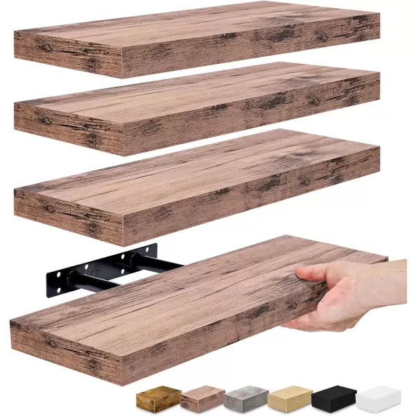 imageSorbus Floating Shelves for Wall Bathroom Shelves Wall Mounted for Kitchen Bedroom Bathroom Storage Over Toilet Hanging Book Shelf for Wall Home Decor Living Room Grey 3 PackMahogany