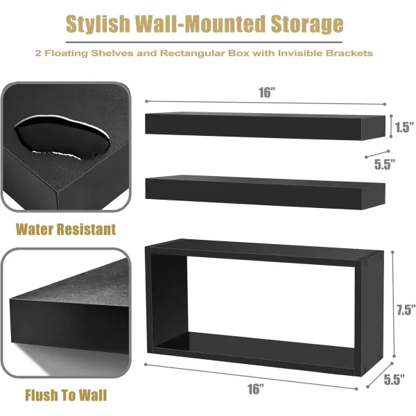 imageSorbus Floating Shelves for Wall Bathroom Shelves Wall Mounted for Kitchen Bedroom Bathroom Storage Over Toilet Hanging Book Shelf for Wall Home Decor Living Room Grey 3 PackBlack