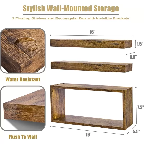 imageSorbus Floating Shelves for Wall Bathroom Shelves Wall Mounted for Kitchen Bedroom Bathroom Storage Over Toilet Hanging Book Shelf for Wall Home Decor Living Room Grey 3 PackWalnut