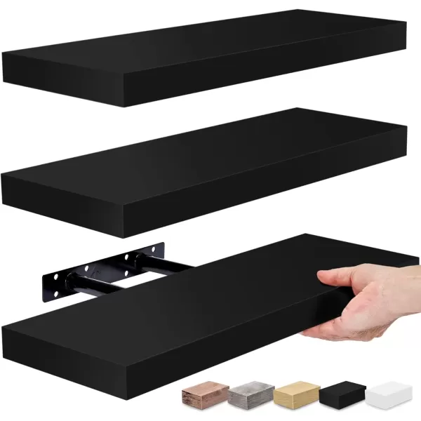 imageSorbus Floating Shelves for Wall Bathroom Shelves Wall Mounted for Kitchen Bedroom Bathroom Storage Over Toilet Hanging Book Shelf for Wall Home Decor Living Room Grey 3 PackBlack