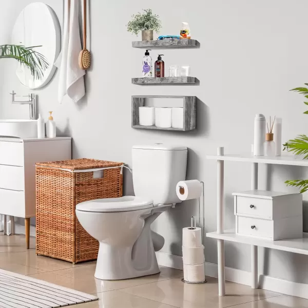 imageSorbus Floating Shelves for Wall Bathroom Shelves Wall Mounted for Kitchen Bedroom Bathroom Storage Over Toilet Hanging Book Shelf for Wall Home Decor Living Room Grey 3 PackGrey