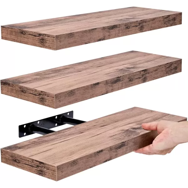 imageSorbus Floating Shelves for Wall Bathroom Shelves Wall Mounted for Kitchen Bedroom Bathroom Storage Over Toilet Hanging Book Shelf for Wall Home Decor Living Room Grey 3 PackMahogany