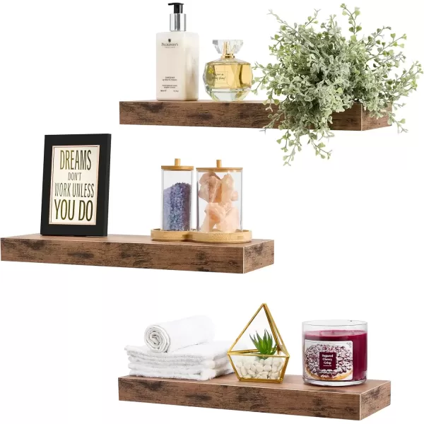 imageSorbus Floating Shelves for Wall Bathroom Shelves Wall Mounted for Kitchen Bedroom Bathroom Storage Over Toilet Hanging Book Shelf for Wall Home Decor Living Room Grey 3 PackMahogany