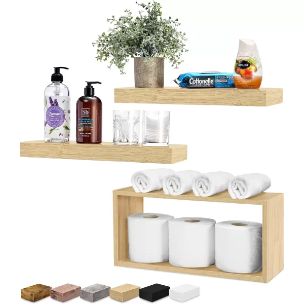 imageSorbus Floating Shelves for Wall Bathroom Shelves Wall Mounted for Kitchen Bedroom Bathroom Storage Over Toilet Hanging Book Shelf for Wall Home Decor Living Room Grey 3 PackMaple Wood