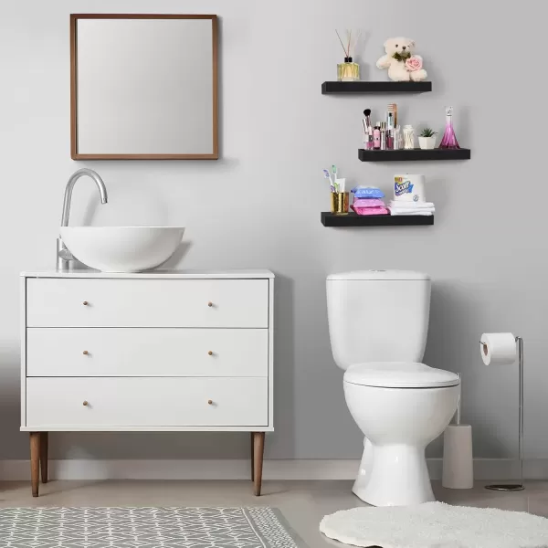 imageSorbus Floating Shelves for Wall Bathroom Shelves Wall Mounted for Kitchen Bedroom Bathroom Storage Over Toilet Hanging Book Shelf for Wall Home Decor Living Room Grey 3 PackBlack