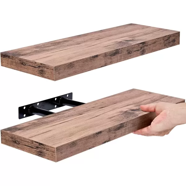 imageSorbus Floating Shelves for Wall Bathroom Shelves Wall Mounted for Kitchen Bedroom Bathroom Storage Over Toilet Hanging Book Shelf for Wall Home Decor Living Room Grey 3 PackMahogany